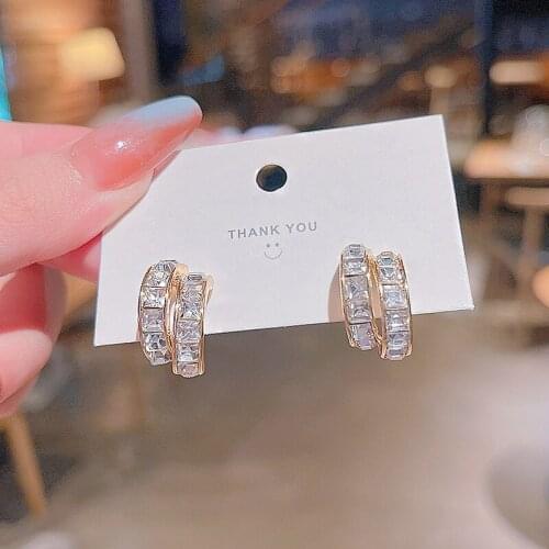 2021 Real Gold Temperament Round CZ earring for Women One Row Zircon Stud earring Wedding Jewelry Brincos