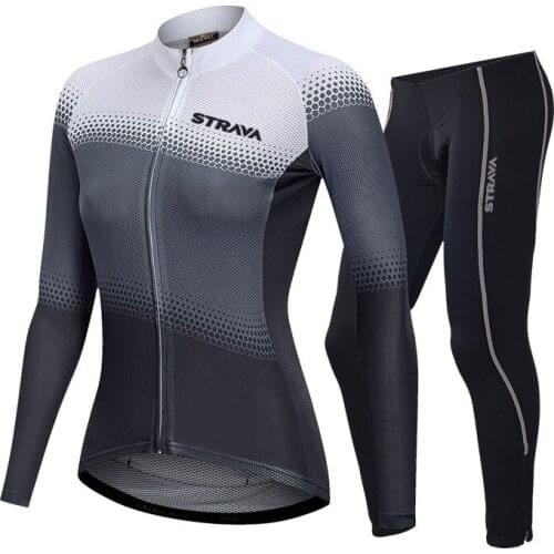 Long Sleeve Strava Cycling Clothing Womens Set MTB Bicycle Breathable Triathlon Cycling Jersey Mountain Bike Jersey