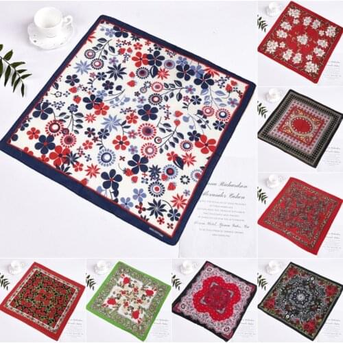 New Style Women Colorful Handkerchief Scarves Vintage Rose Flower Hankies Womens Headband Red Bandanas Square Handkerchiefs