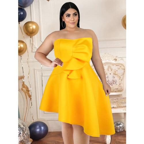Strapless Dress Plus Size Sexy High Waist Irregular Ruffles Ball Gown Tube Top Dresses Birthday Evening Ourtfits for Women 2021