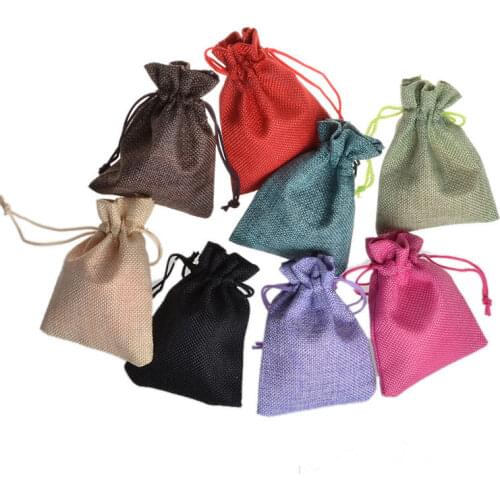 1 Piece (10x14cm) Natural Linen Jute Drawstring Gift Bags Sacks Party Favors Packaging Bag Wedding Candy Gift Bag Party Supplies