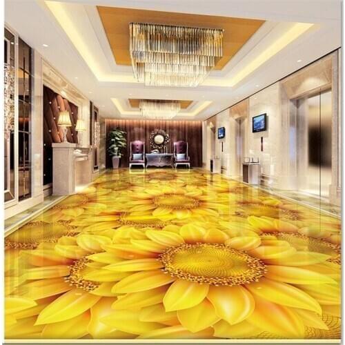 Beibehang Custom floor painting 3d sun flower Sunflower plant flower 3D living room self-adhesive floor tiles papel de parede