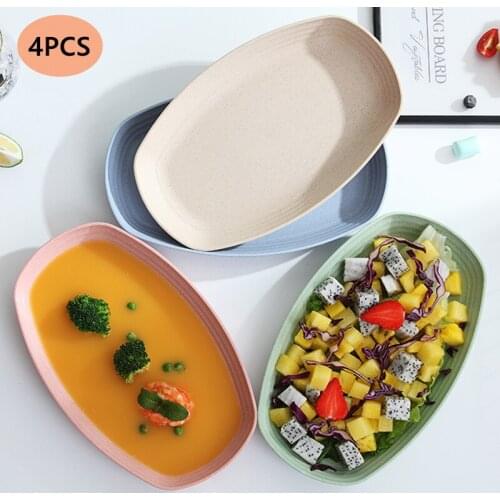 4Pcs/Set Nordic Oval Fruit Tray Home Kitchen Dinner Food Plate Snacks Dessert Meat Storage Tableware