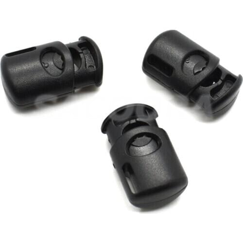 50pcs/pack Cord Lock Stopper Plastic Barrel Spring Toggle Black 25mm*14mm*10mm For Bags/Garments