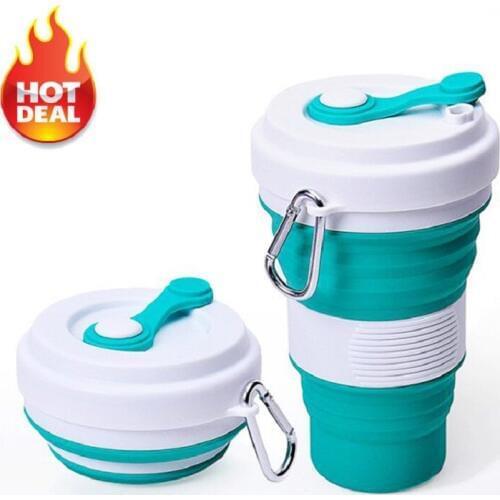 550ml Folding Silicone Portable Silicone Telescopic Drinking Collapsible coffee cup folding silica cup with Lids Travel