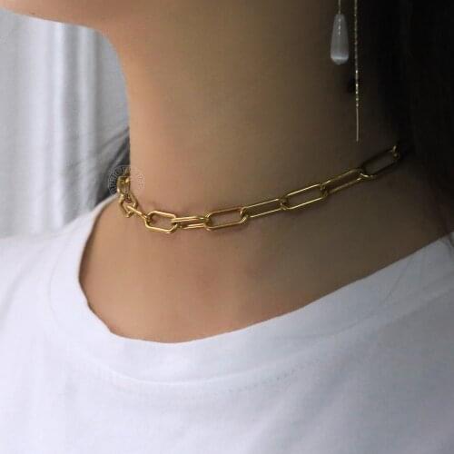7mm Gold Color Paperclip Chain Choker Necklace For Women Girls Stainless Steel Cable Link Chain Adjustable Gift Jewelry DKN659