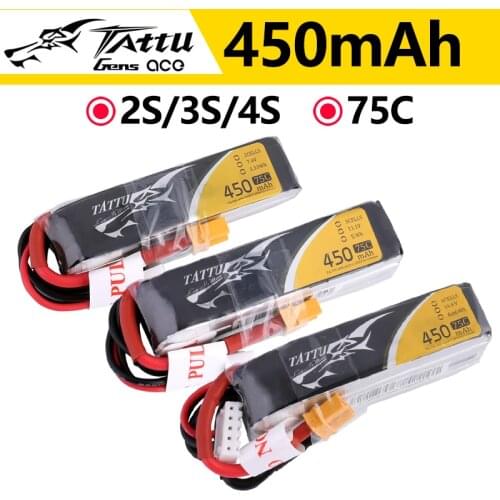 ACE Tattu LiPo Rechargeable Battery 2S 3S 4S 450mAh 75C 1P for RC FPV Racing Drone Quadcopter