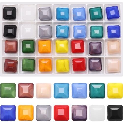14 Colored Glass Square Beads DIY 56Pcs 14MM Faceted Cube Shape Crystal Spacer Beads for Handmade Jewelry Making Necklace