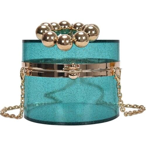 Cylindrical Transparent Pvc Women Handbag Female 2020 New Acrylic Chains Shoulder Crossbody Bag Small Jelly Bucket Totes Bag