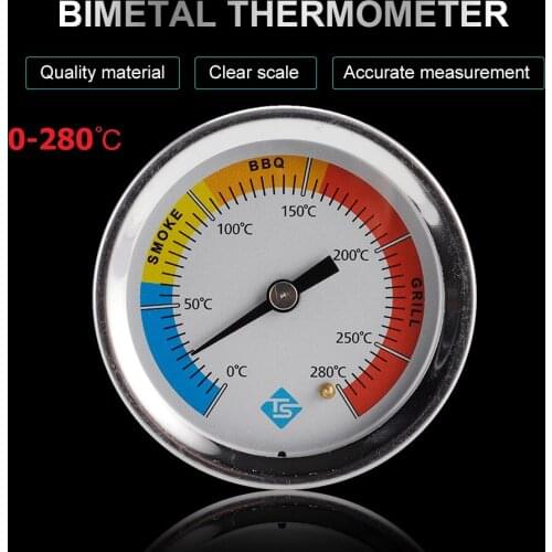 Stainless Steel Thermometer Bi-Metal Thermometer Dial Thermometer 0~280℃ for Grill Barbecue Smoker Oven