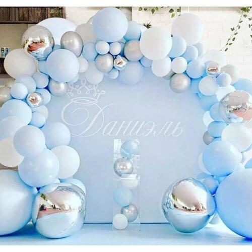 HUIRAN Blue Silver Macaron Metal Balloon Garland Arch Event Party Foil Balons Weding Birthday Party Decor Kids Adult Baby Shower