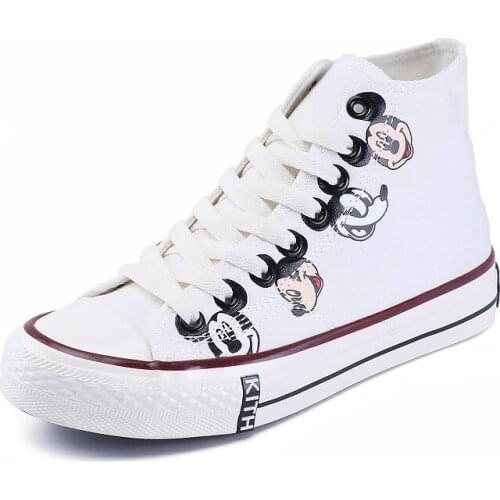 Disney cartoon high-top canvas shoes girl graffiti Mickey Mouse Boots spring new student retro all-match sneakers size 35-40