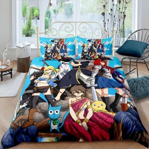 Anime Fairy Tail 3D Duvet Cover with Pillow Cover Bedding Set Single Double Twin Full Queen King Bed Set for Bedroom Decor