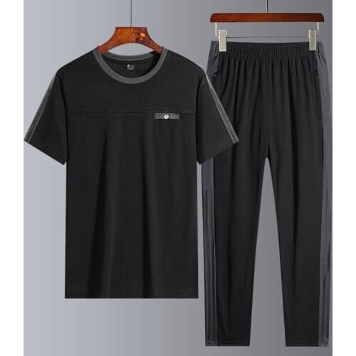 2021 New Summer Short Sleeve Long Pants Suit Mens Trend Suit Quick Drying Sportswear Casual Mens Two Piece Set