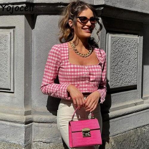 Yojoceli Sexy plaid button women pants suits Autumn tweed fashion ladies blazer set Winter party sweet female blazer