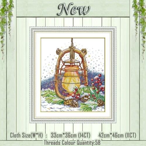 Snow Night Oil Lamp scenery painting counted print on the canvas DMC 11CT 14CT kit chinese Cross Stitch embroider needlework Set