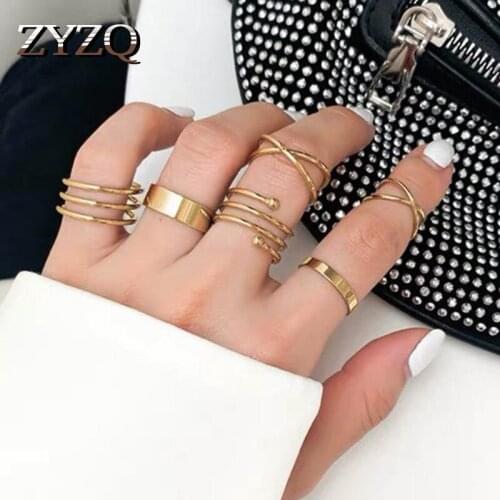 ZYZQ ZYZQ 5 Pcs Adjustable Opening Rings Set for Women Hip Hop Geometric Twist Weave Round Twist Knuckle Ring Finger Jewelry