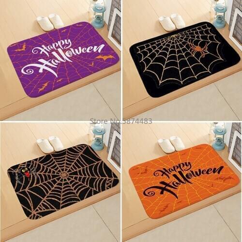 Halloween Floor Mats Kitchen and Bathroom Door Anti-slip Mats Scary Spider Web Floor Mats