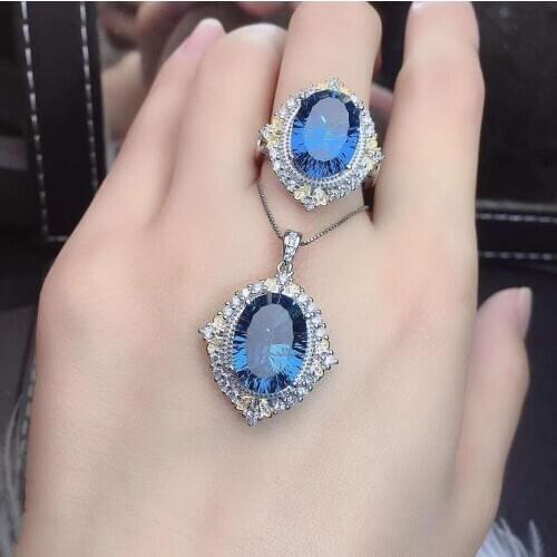 Real Natural Topaz jewelry set Natural Real Topaz 925 sterling silver 1pc pendant,1pc ring