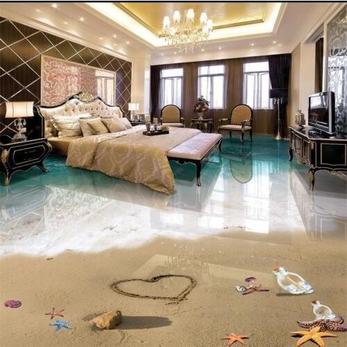 Beibehang Wallpaper 3D Fresco Wall Stickers Aesthetic Romantic Beach Seaview 3D Floor papel de parede wallpaper for walls 3 d