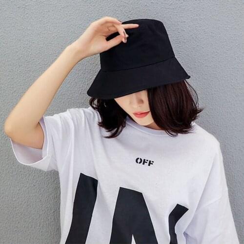 Black White Solid Bucket Hat Unisex Bob Caps Hip Hop Gorros Men women Summer Panama Cap Beach Sun Fishing boonie Hat