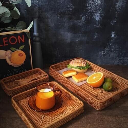 Bohemia Hand-Woven Rattan Dinner Plate Basket Storage Box Candy Snack Snack Plate Handicrafts Home Decoration Breakfast Box