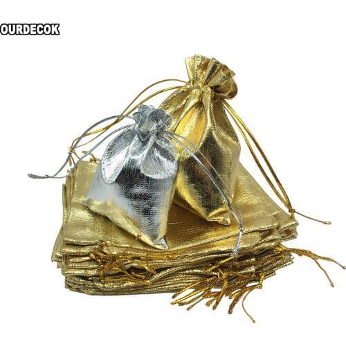 100 pcs Silver Gold Color Gift Bags Metallic Foil Drawstring Pouches Gift Jewelry Packing Wedding Party Decorations 7x9cm 9x12cm
