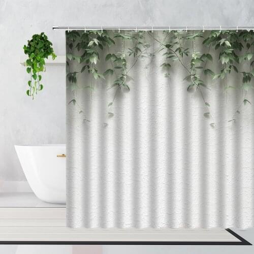 For Bathroom Green Plant Leaf Print Simple Elegant Curtain For Bathroom Waterproof Polyester Fabric Shower Curtains With Hooks