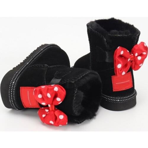 Fashion bow-knot Snow Boots Genuine Leather Boots for Girls Boys Winter Warm Childrens Shoes Plush Fur Botas Kids winter boots