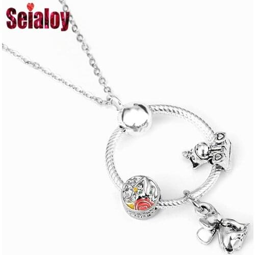 Seialoy Fashion Cartoon Baby Elephant Pendant Necklace Animal Unicorn Charm Silver Color Necklace Boys & Girls Party Jewelry