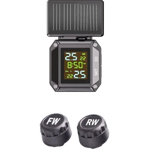 Motorcycle TPMS Solar Power Tire Pressure Monitoring Alarm System USB Charging Waterproof Wireless TPMS With 2 Sensors