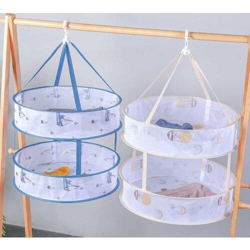 Clothes Drying Basket Hanging Sweater Net Pocket Colorful Cartoon Drying Rack Socks Drying Bag Double Layer Toys Storage Basket