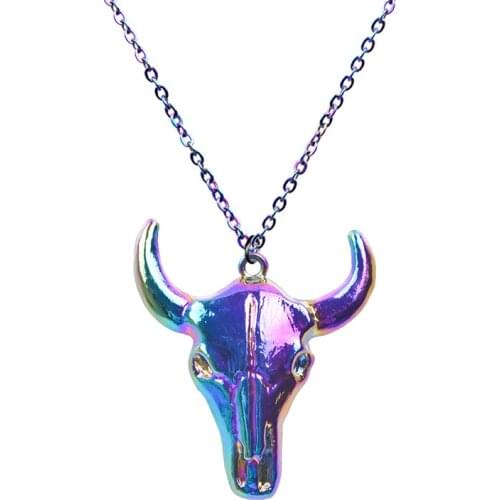 Bull Head Rainbow Necklace For Men Womens Neck Chain Cow Pendant Necklaces Jewelry Punk Accessory Choker Fashion Gift Birthday