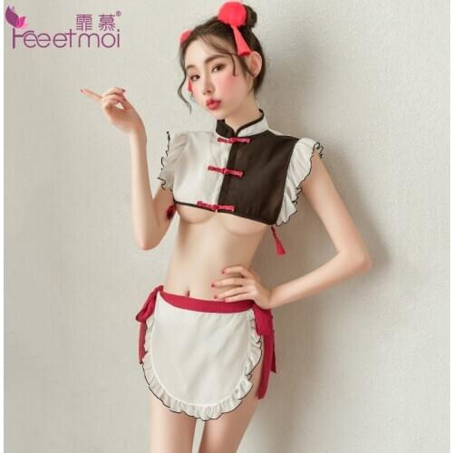 Chinese Style Funny Cosplay Sexy Lingerie Underwear Kawaii Maid Uniform Classical Erotic Nightwear Babydoll Miniskirt Outfit