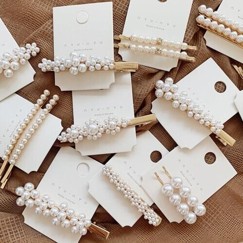 1pcs Fashion 2020 Women Girls Pearl Hair Clip Snap Barrette Stick Hairpin Bobby Hair Styling Accessories