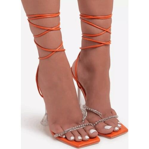 DDYZHY Women Gladiator Sandals Sexy Thin High Heels Shoes Woman Ankle Cross Strap Fashion Square Toe Ladies Sandals Party Shoes