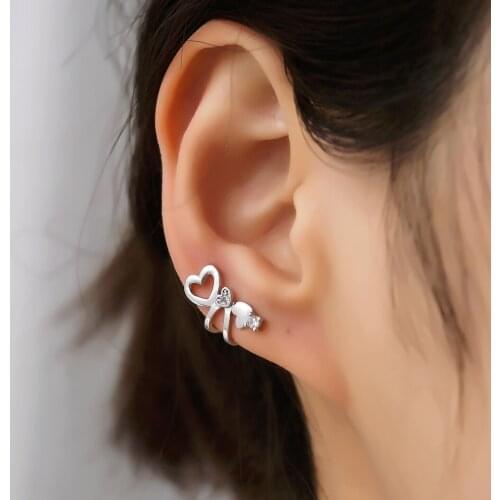 1pcs Love Heart Clip Earrings Women Silver Zircon Crystal Fake Piercing Statement Jewelry Accessories Clip On Earring Gift