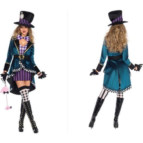 Plus Size M L XL Halloween Maid Costumes Girls Teen Sassy Mad Hatter Alice In Wonderland Halloween Fancy Dress Costume