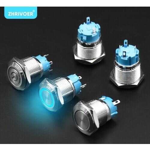 1pc 19mm Metal button switch Momentary self reset/locking Latching Waterproof LED Warning Indicator Light Signal Lamp Pilot 1NO