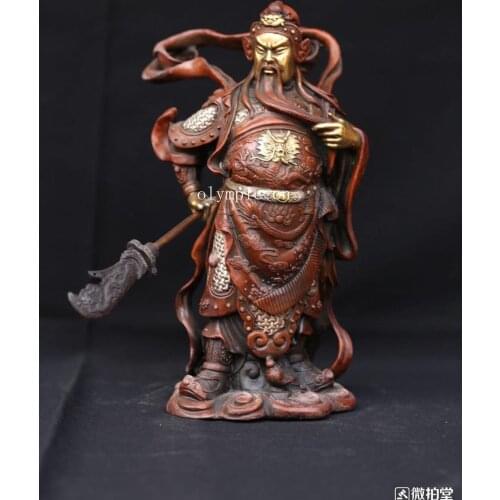 10'' bronze gold carved folk temple buddha dragon Guan Gong statue