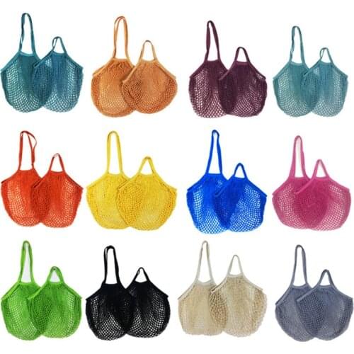 20 Colors Portable Reusable Shopping Bags Fruit Vegetable Washable Cotton Mesh String Organizer Grocery Handbag Handle Net Tote