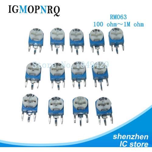 20PCS RM063 1Kohm 2Kohm 5Kohm 10Kohm 20K 50K 100ohm 200ohm 500ohm 1Mohm blue and white can be adjusted resistance potentiometer