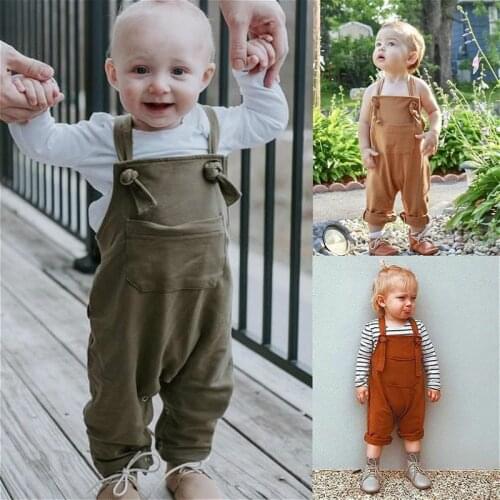 2021 New Baby Suspender Pants Overalls Summer Boys Girls Clothes Sleeveless Casual Loose Pocket Toddler Romper Jumpsuit 0-24M