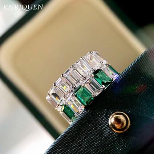 2021 Trend 925 Sterling Silver Ring for Women One Row 3*5mm Lab Diamond Emerald Gemstone Cocktail Wedding Bands Vintage Big Ring