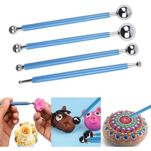 4Pcs DIY Fondant Cake Decorating Clay Flower Sugarcraft Ball Model Stainless Steel Polymer Clay Tool For Clay Carving Mold Ball