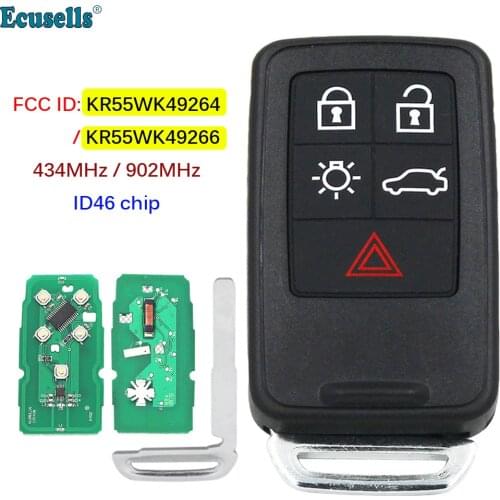 5 Button Remote Key Smart Car Key Fob 434Mhz 902MHz ID46 Chip for Volvo XC60 S60 S60L V40 V60 S80 XC70 KR55WK49264 KR55WK49266