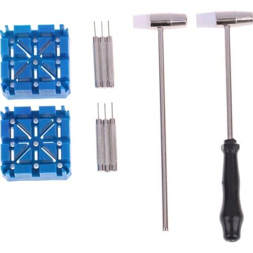 5pcs/set Durable Watch Band Link Remover Repair Tool Kit Set Hammer +Watch Band Holder+3*Punch Pins herramientas relojero