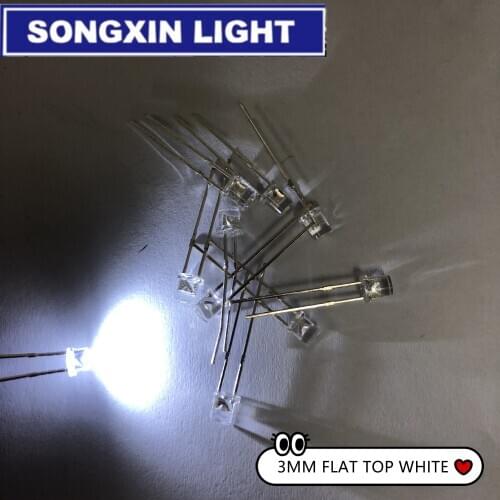 500PCS 1000pcs Transparent LED 3mm Diode White Clear Lens Flat Top 3 mm LED Light Emitting Diode Lamp Ultra Bright 3V