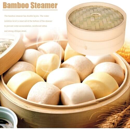 10/15/20cm Dumplings Bamboo Steamer Cooker with Lid Dimsum Steamer Fish Rice Vegetable Basket Kitchen Cooking Tools