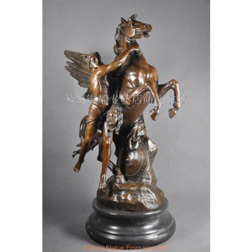 Art Deco Sculpture Perseus Pegasus Bronze Statue Signed